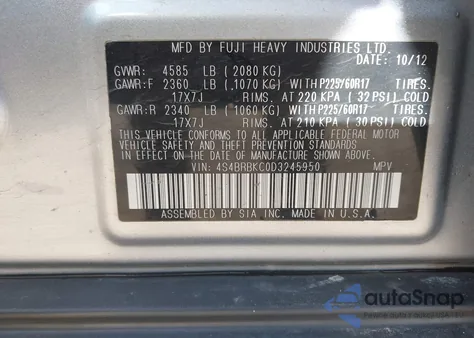 2013 Subaru Outback 2.5I Limited z USA, uszkodzony, nr VIN 4S4BRBKC0D3245950